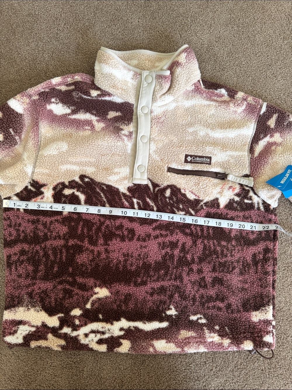 Columbia Mountain Sherpa Maroon & Cream Patterned Pullover Fleece - Size Medium - Picture 6 of 7